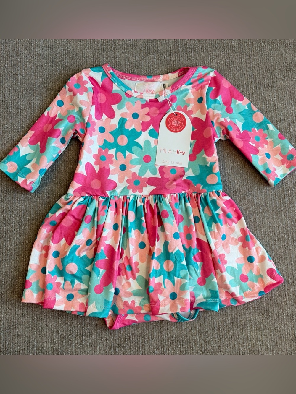 Mila & Rose Sz 12-18 Months PETAL PERFECTION 3/4 SLEEVE TWIRL BODYSUIT